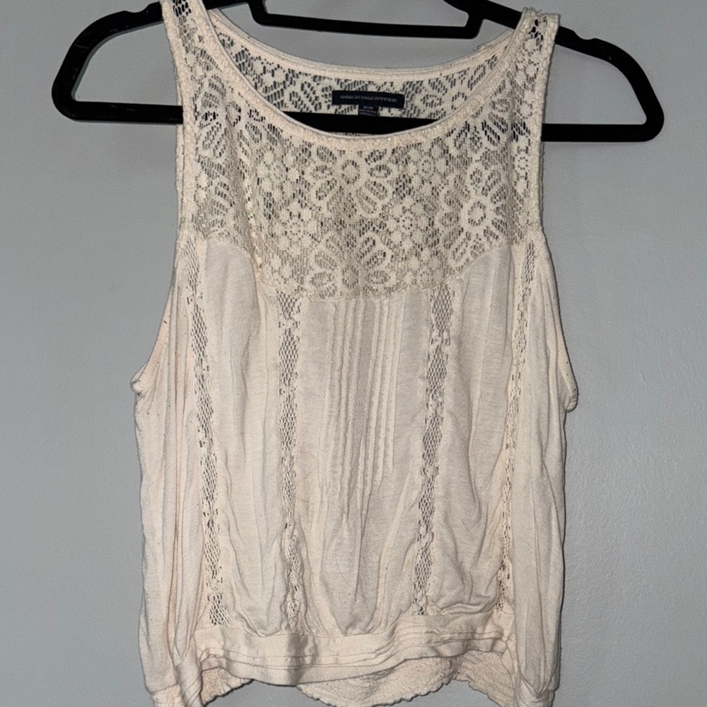 American Eagle Outfitters Cream Pleated Sleeveless Tank Top